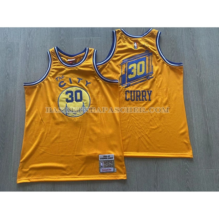 Maillot Golden State Warriors Stephen Curry NO 30 Mitchell & Ness 2019-20 Jaune